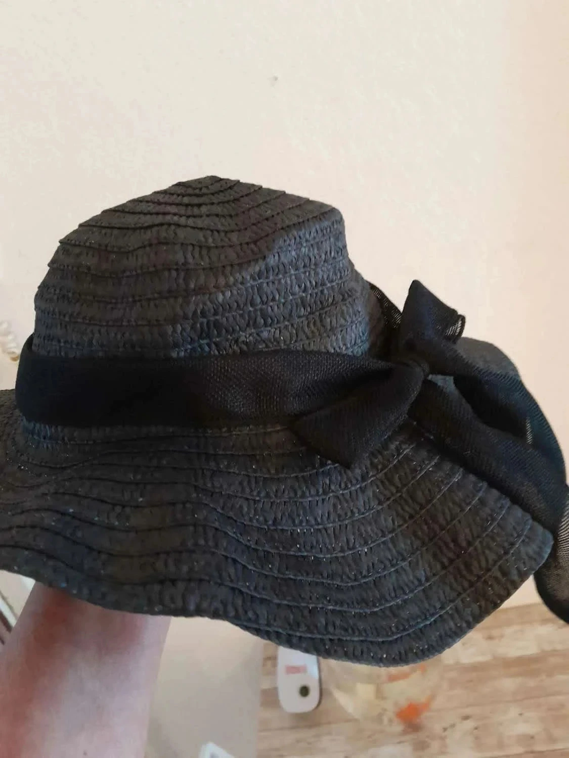 Chapeau en paille avec noeud, couleur Noir – photo 5